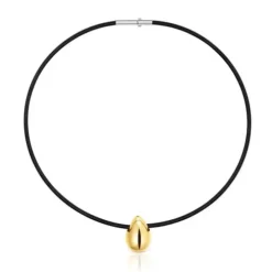 Colar curto em ouro e aço IP preto motivo lágrima Mesh Tube