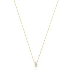 Colar curto em ouro e 0,05 ct de diamantes letra B Alphabet