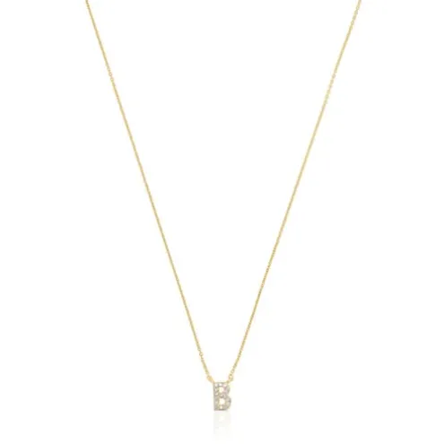Colar curto em ouro e 0,05 ct de diamantes letra B Alphabet