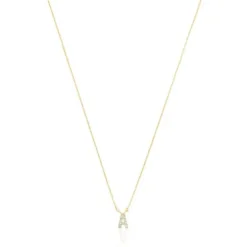 Colar curto em ouro e 0,05 ct de diamantes letra A Alphabet