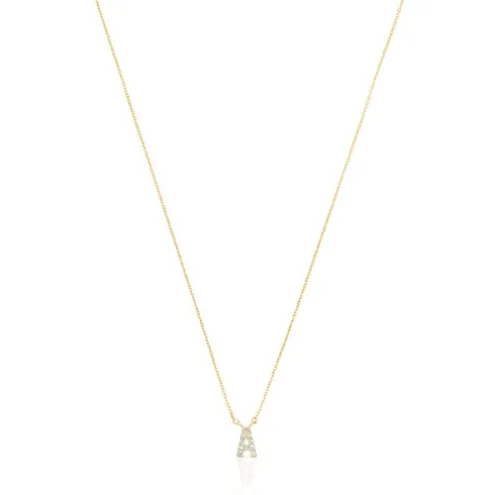 Colar curto em ouro e 0,05 ct de diamantes letra A Alphabet
