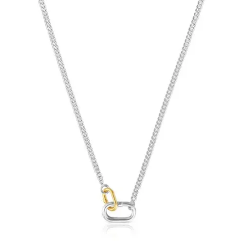 Colar curto em prata com argolas bicolor Hold Oval