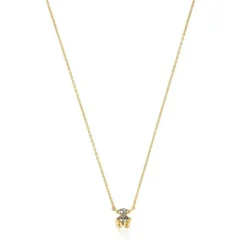 Colar curto motivo urso banhado a ouro de 18 K sobre prata e espinélio verde criado em laboratório Color Bear LGG