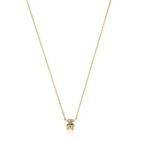 Colar curto motivo urso banhado a ouro de 18 K sobre prata e espinélio verde criado em laboratório Color Bear LGG