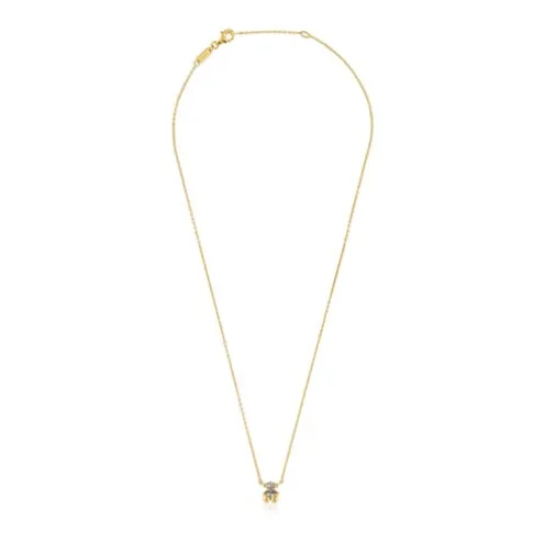 Colar curto motivo urso banhado a ouro de 18 K sobre prata e espinélio verde criado em laboratório Color Bear LGG