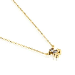 Colar curto motivo urso banhado a ouro de 18 K sobre prata e espinélio verde criado em laboratório Color Bear LGG