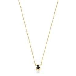 Colar curto motivo urso banhado a ouro de 18 K sobre prata e ónix Color Bear