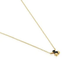 Colar curto motivo urso banhado a ouro de 18 K sobre prata e ónix Color Bear