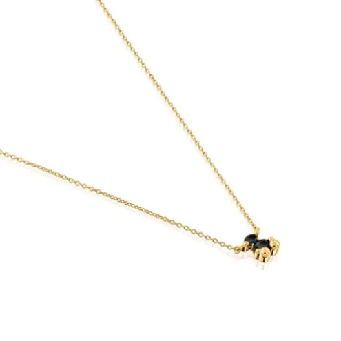 Colar curto motivo urso banhado a ouro de 18 K sobre prata e ónix Color Bear