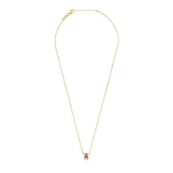 Colar curto motivo urso banhado a ouro de 18 K sobre prata e safira lilás criada em laboratório Color Bear LGG