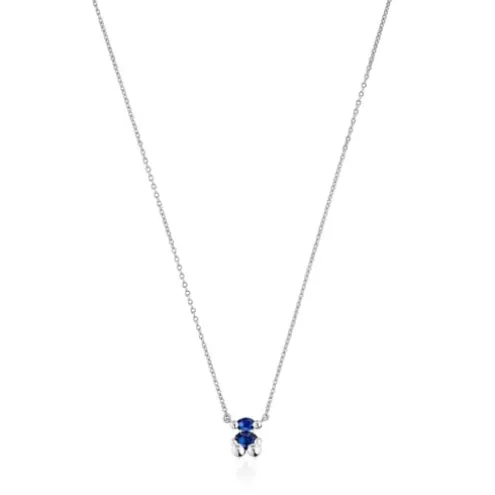 Colar curto motivo urso em prata e safira azul criada em laboratório Color Bear LGG