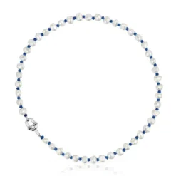 Colar em nylon azul com prata e pérolas cultivadas de 45 cm TOUS MANIFESTO