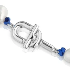 Colar em nylon azul com prata e pérolas cultivadas de 45 cm TOUS MANIFESTO