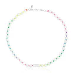 Colar em nylon multicolor, prata e pérolas cultivadas Logo