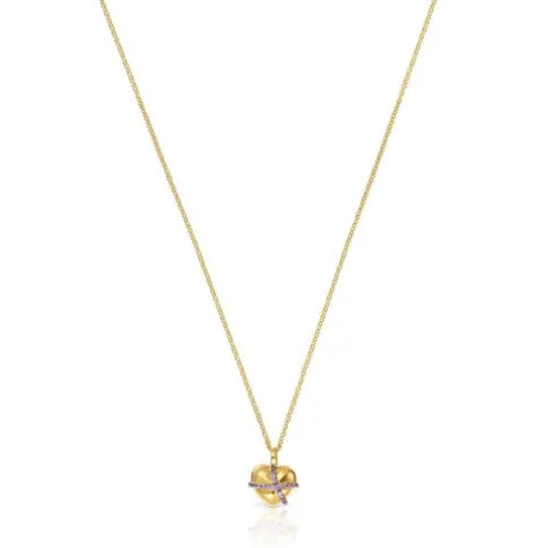 Colar médio coração com banho de ouro de 18 K sobre prata e rodolita Lligat