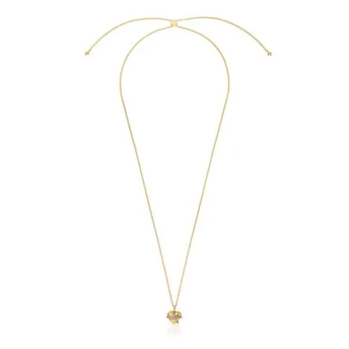 Colar médio coração com banho de ouro de 18 K sobre prata e rodolita Lligat