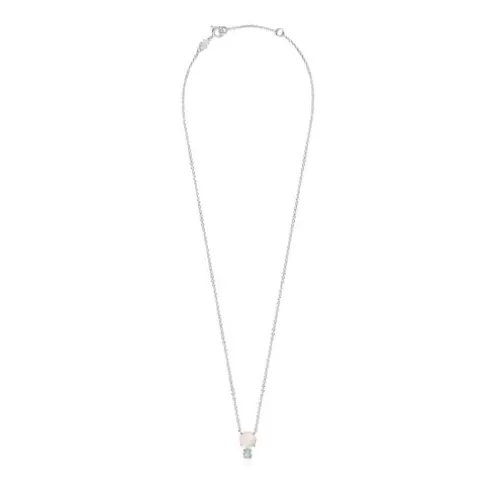 Colar Mini Color em Prata com Quartzo rosa e Amazonite