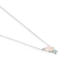 Colar Mini Color em Prata com Quartzo rosa e Amazonite