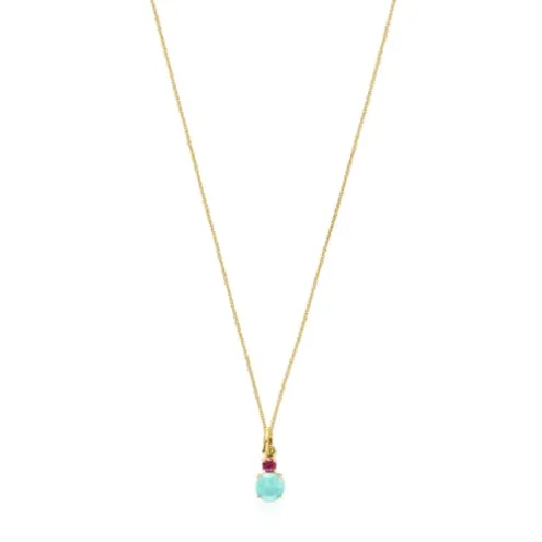 Colar Mini Ivette em Ouro com Amazonite e Rubi