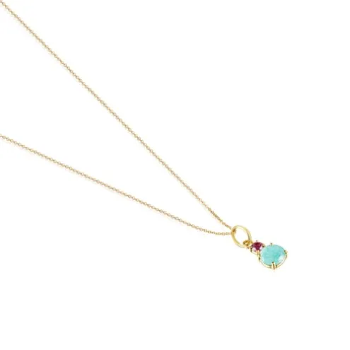 Colar Mini Ivette em Ouro com Amazonite e Rubi