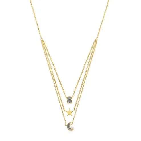 Colar Nocturne em Prata Vermeil, Diamantes e Pérola