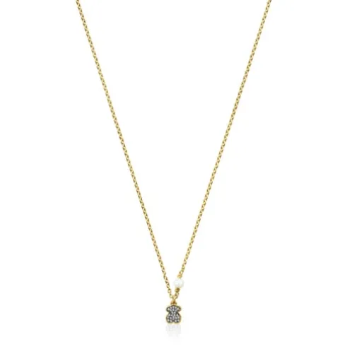 Colar Nocturne urso em Prata Vermeil, Diamantes e Pérola