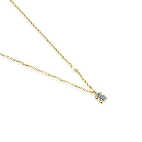 Colar Nocturne urso em Prata Vermeil, Diamantes e Pérola