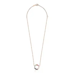 Colar Straight disco em Prata Vermeil rosa com Pedras Preciosas