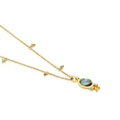 Colar Virtual Garden em ouro com labradorite e pedras preciosas