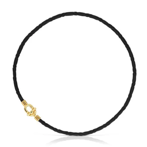 Colar/Bracelete elástico com banho de ouro de 18 K sobre prata e cordão preto TOUS MANIFESTO