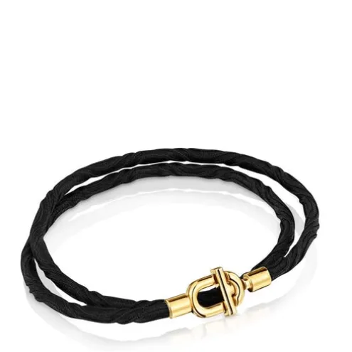Colar/Bracelete elástico com banho de ouro de 18 K sobre prata e cordão preto TOUS MANIFESTO