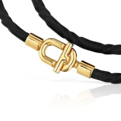 Colar/Bracelete elástico com banho de ouro de 18 K sobre prata e cordão preto TOUS MANIFESTO