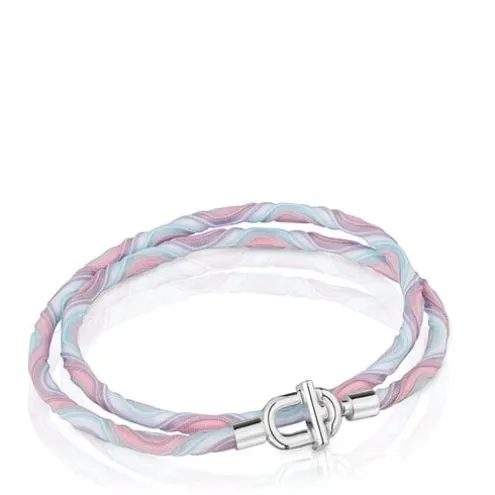Colar/Bracelete elástico em prata com cordão rosa e azul TOUS MANIFESTO