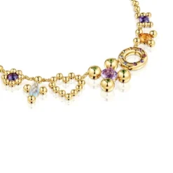 Collier en argent plaqué or 18 ct et motifs avec pierres précieuses court Sugar Party