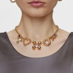 Collier en argent plaqué or 18 ct et motifs avec pierres précieuses court Sugar Party