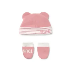 Conjunto de bebé de gorro e luvas Classic cor-de-rosa