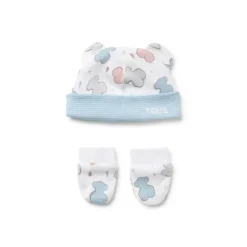 Conjunto de bebé gorro e luvas Colors azul
