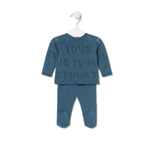 Conjunto de malha de bebé Tricot logótipo TOUS azul