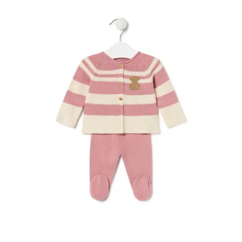 Conjunto de malha de bebé Tricot às riscas cor-de-rosa