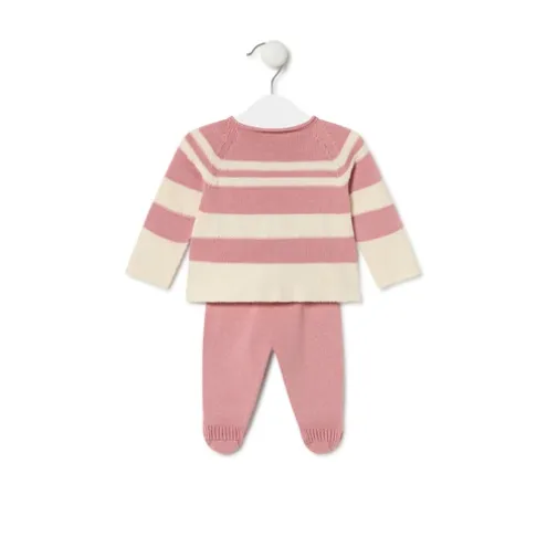Conjunto de malha de bebé Tricot às riscas cor-de-rosa