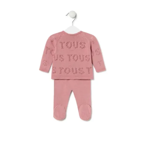 Conjunto de malha de bebé Tricot logótipo TOUS cor-de-rosa
