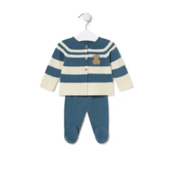 Conjunto de malha de bebé Tricot às riscas azul