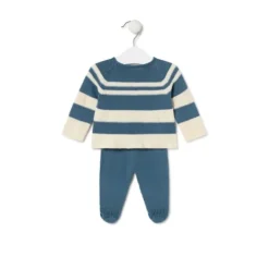 Conjunto de malha de bebé Tricot às riscas azul