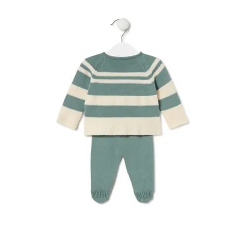 Conjunto de malha de bebé Tricot às riscas verde