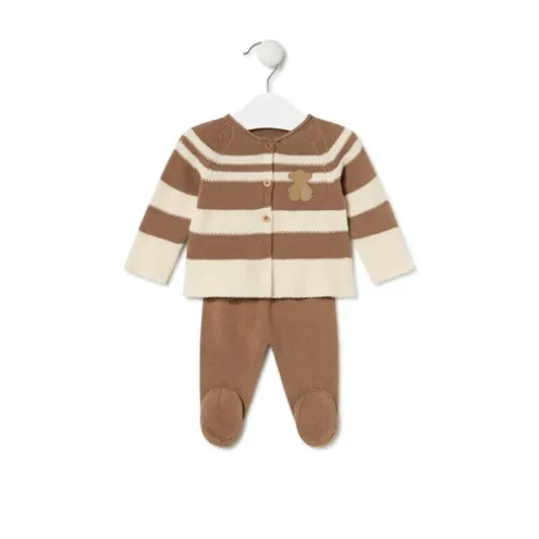 Conjunto de malha de bebé Tricot às riscas bege