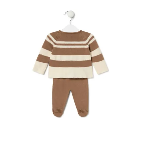Conjunto de malha de bebé Tricot às riscas bege