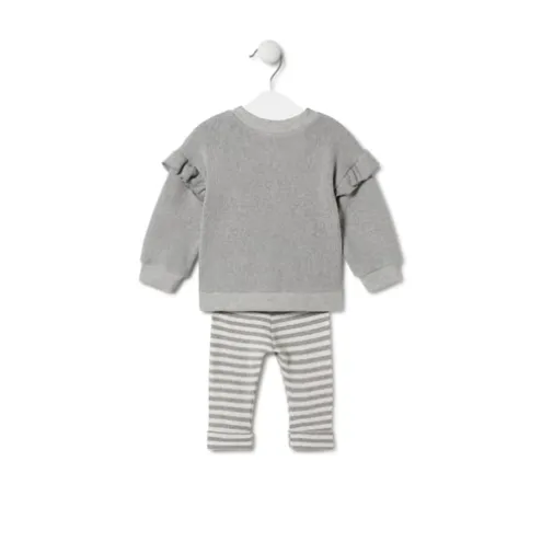 Conjunto de menina liso e às riscas Grey cinzento
