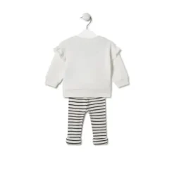 Conjunto de menina liso e às riscas Black cor crua