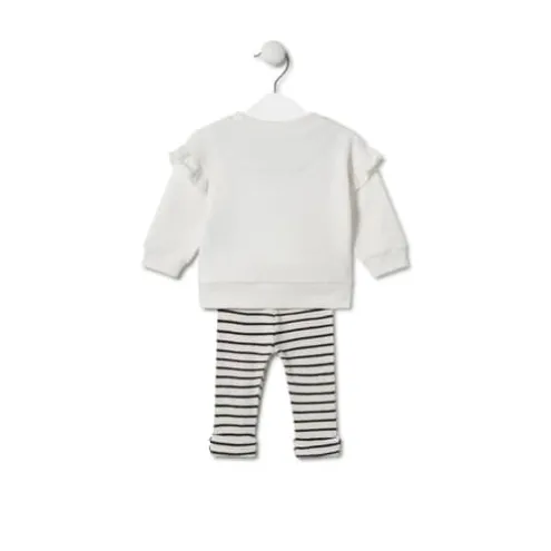Conjunto de menina liso e às riscas Black cor crua