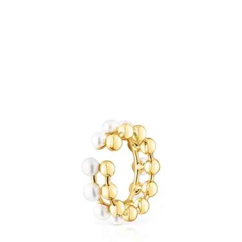 Earcuff duplo Gloss em prata vermeil e pérolas cultivadas